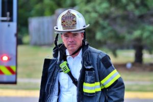Chief Cunningham at a fire scene in Brooklyn Park.